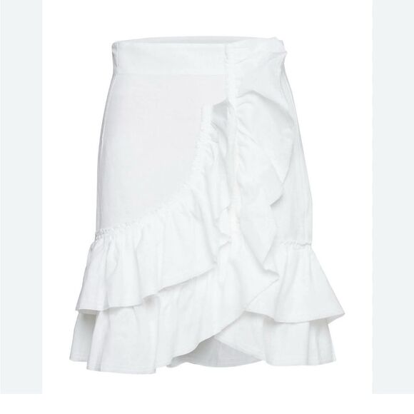 NWT 200.00 Iro Skirts Musk Linen Side Zip Tiered Ruffled A-Line - Picture 2 of 8